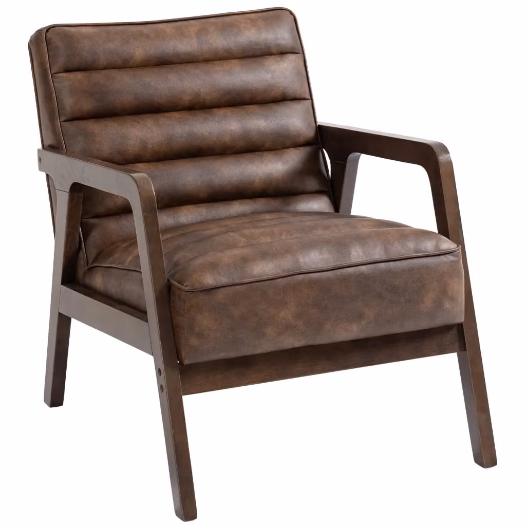 Poltrona Minimal marrone in similpelle con struttura in legno massello L: 79.0 cm, P: 64.0 cm, H: 76.0 cm – 2