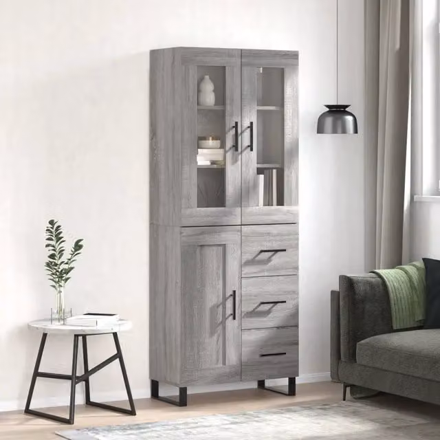 Credenza moderna vidaXL in legno multistrato e metallo, Grigio opaco, L: 69,5 cm, P: 34 cm, H: 180 cm – 1