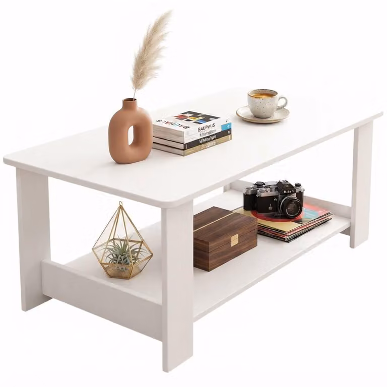 Tavolino da caffè bianco moderno con ripiano Salotto Loft Grande 100 cm