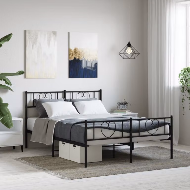 vidaXL Giroletto in metallo nero con pediera senza materasso L/P/H: 160 x 200 x 90 cm