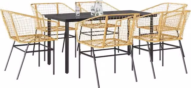 Set Pranzo da Giardino vidaXL in Polyrattan e Vetro, 7 Pezzi, Marrone e Nero
