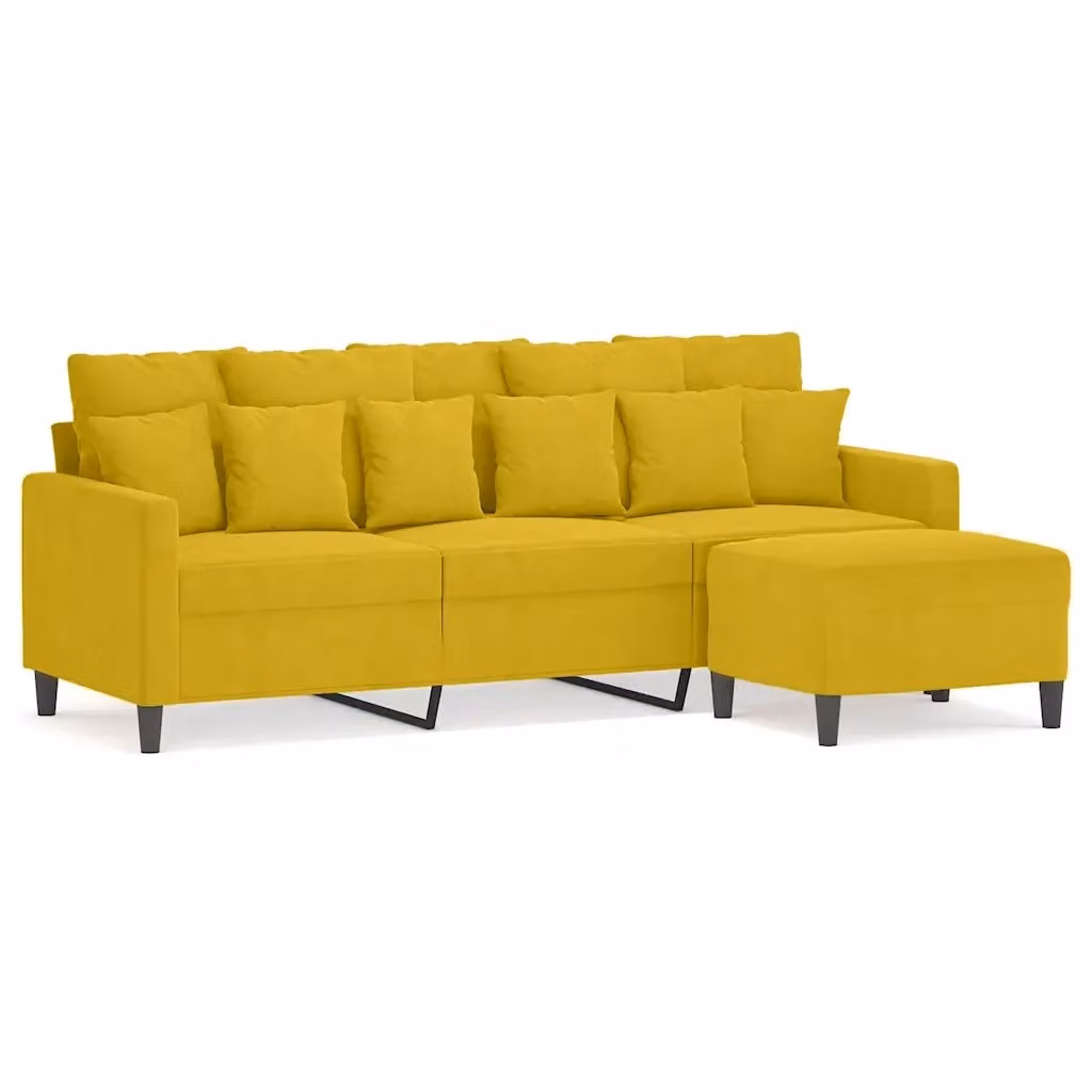 vidaXL Divano a 3 Posti con Poggiapiedi Giallo in Velluto L: 198 cm, P: 80 cm, H: 77 cm – 2