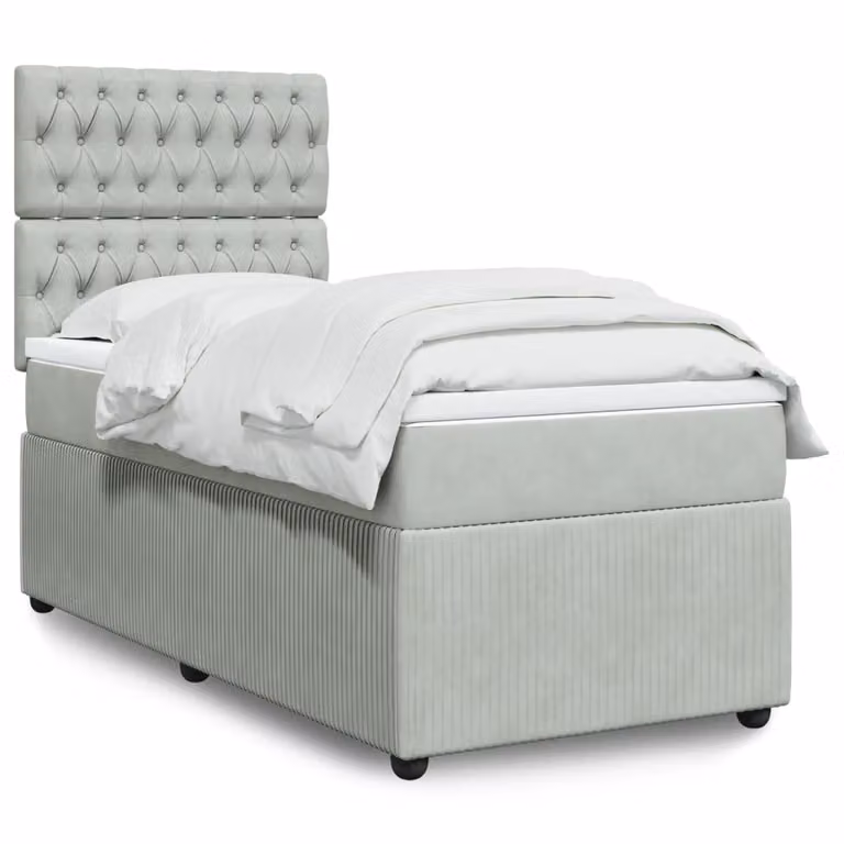 vidaXL Giroletto a Molle con Materasso Ibrido in Velluto Grigio e Bianco, L/P/H: 90 x 190 cm