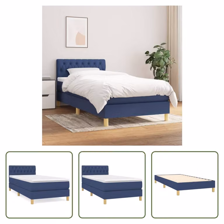 The Living Store Letto a molle con materasso Blu 80x200 cm in tessuto