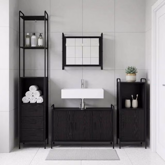 Set di Armadi da Bagno 4 pz Rovere Nero 40 x 36 x 200,5 cm 3444645