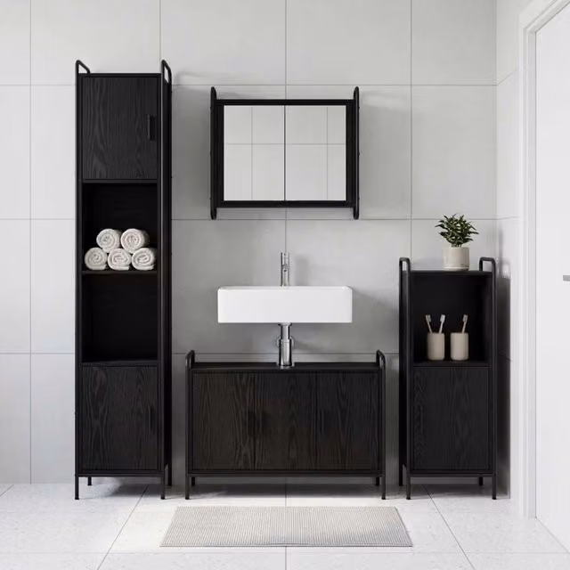 Set di Armadi da Bagno 3 pz Rovere Nero 40 x 36 x 99,5 cm 3444501