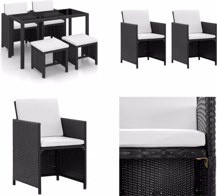 vidaXL Set da pranzo da giardino 5 pezzi con cuscini in poly rattan nero - Set di mobili da giardino - Set di mobili da giardino - Tavolo e sedie da giardino - Tavoli e sedie da giardino