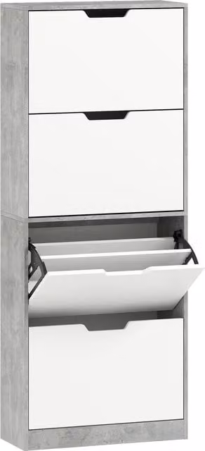 Scarpiera Moderna HOMCOM a 4 Ante per 16 Paia di Scarpe, Grigio Cemento, L: 62.5 cm, P: 26 cm, H: 156 cm – 1