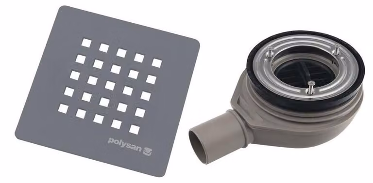 Sifone per piatti doccia, 90 mm, coperchio di scarico, DN40, ABS/grigio opaco