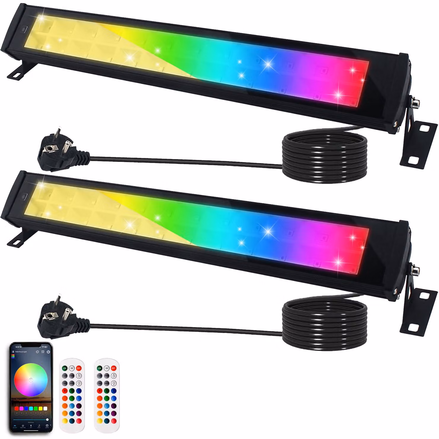 Faretti LED RGB da 50W, dimmerabili, grado di protezione IP66, confezione da 2, con telecomando e app