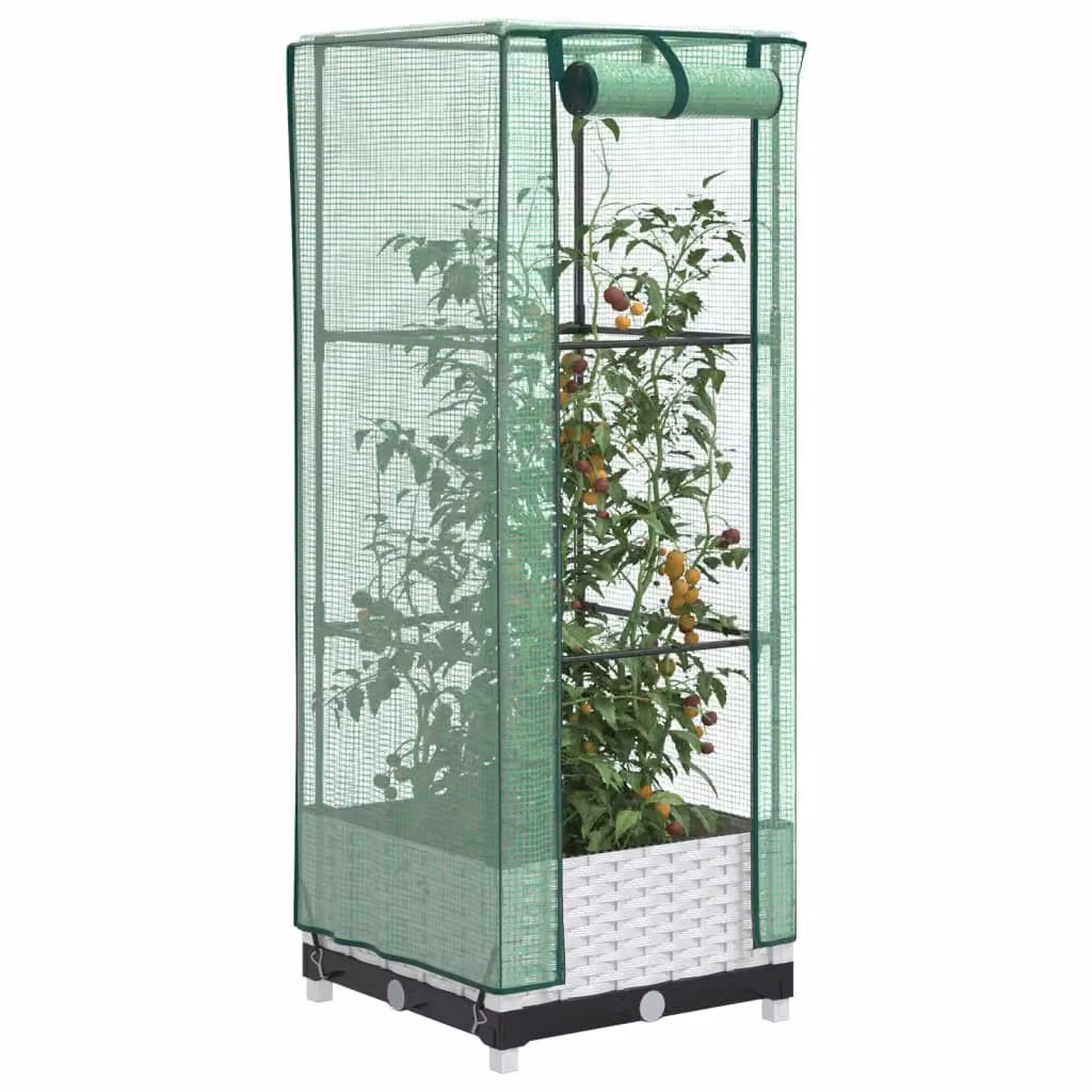 vidaXL Letto Rialzato con Copertura Serra Effetto Rattan Bianco e Verde L/P/H: 40 x 40 x 123 cm