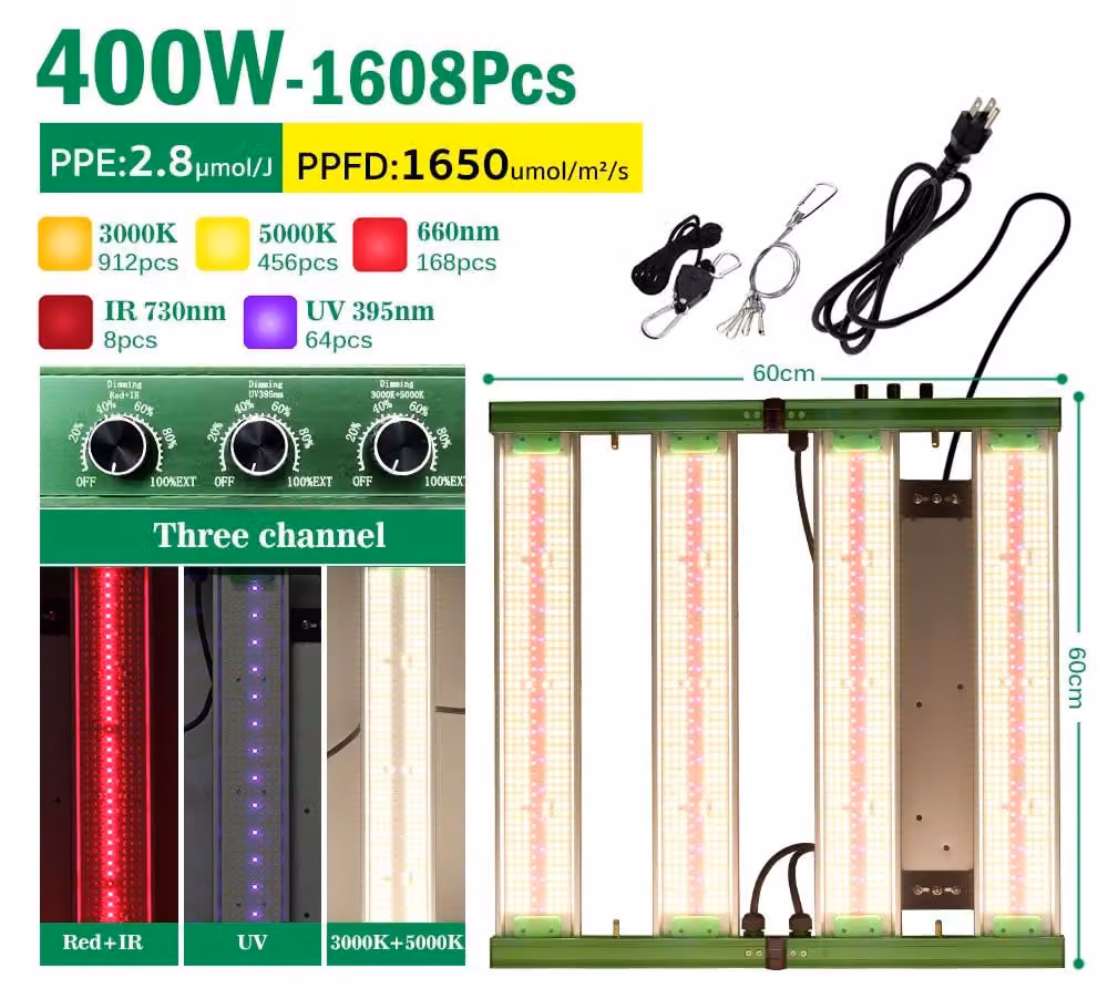Lampada di coltivazione a LED da 400W, a spettro completo, con alloggiamento in alluminio e dimmerabile, ideale per la coltivazione indoor e in serra