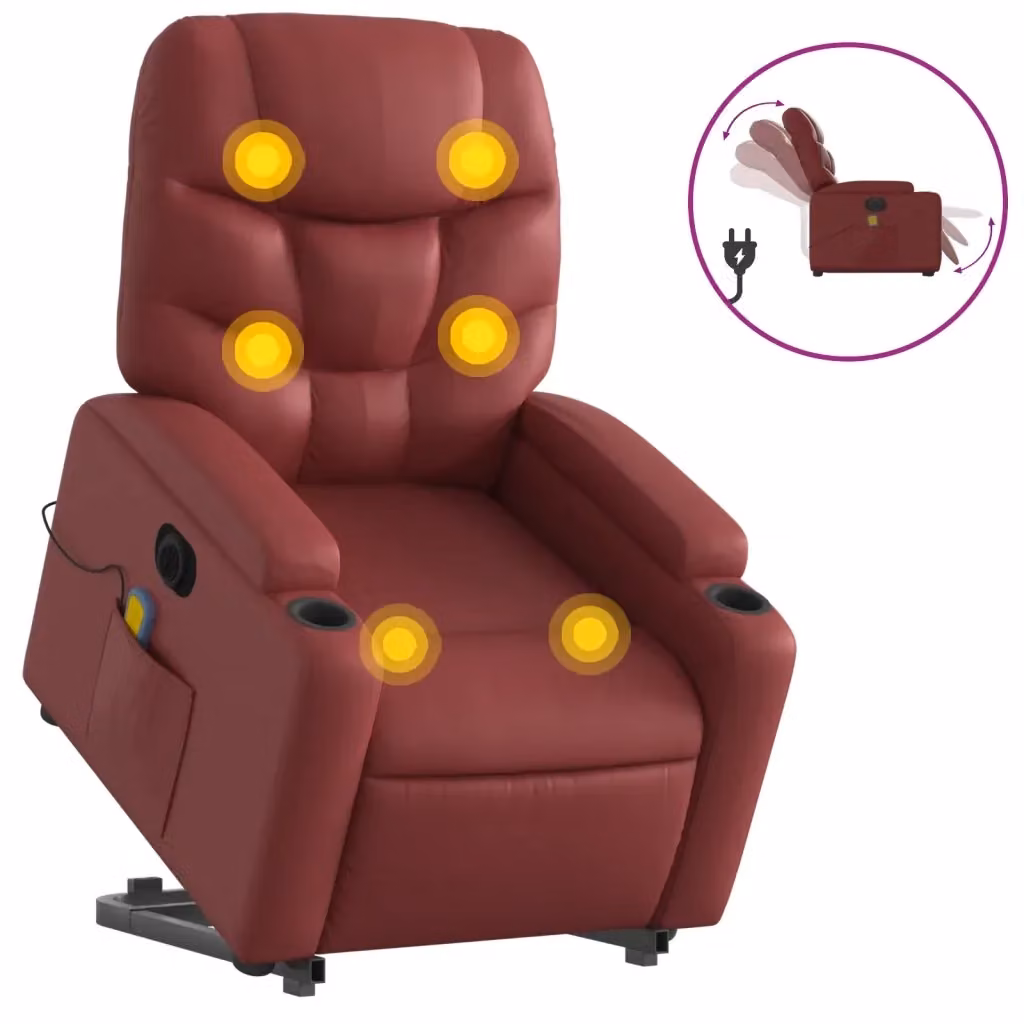 Poltrona Alzapersona Reclinabile vidaXL in Similpelle Rossa con Braccioli e Assistenza Elettrica – 2