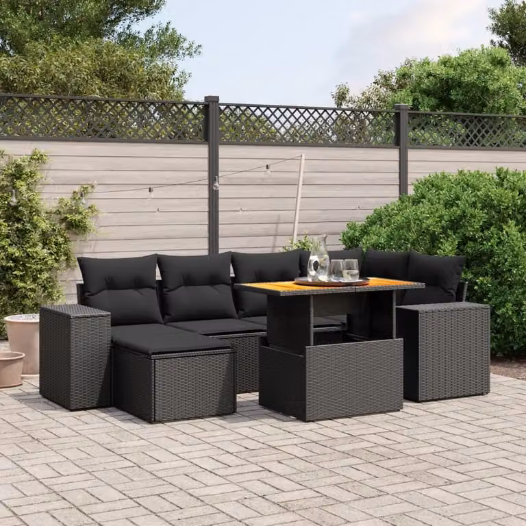 Maison Exclusive - Set da giardino 7 pezzi con cuscini in polyrattan nero