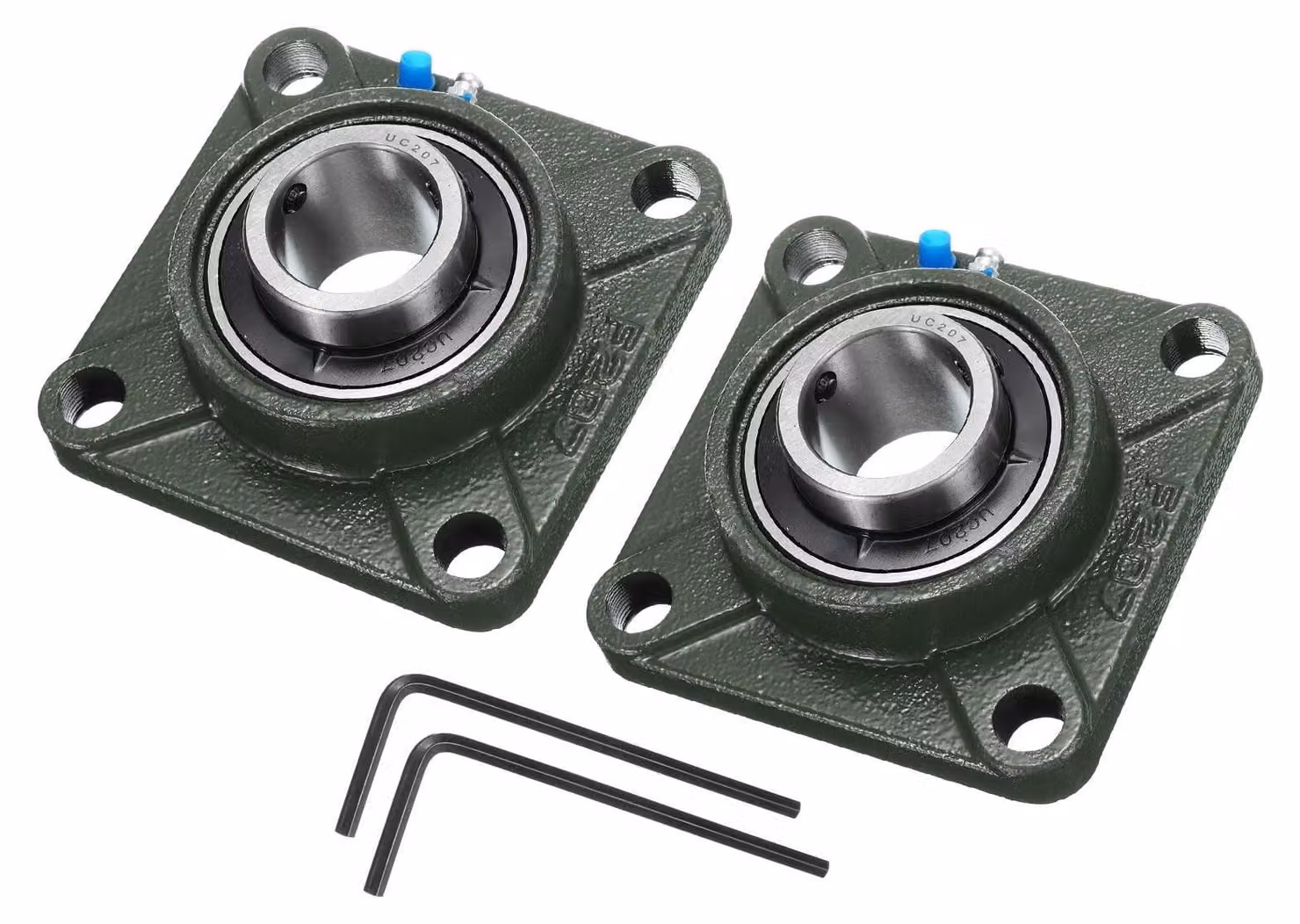 Omgoods - 2 cuscinetti a sfere UCF207 con flangia quadrata e alloggiamento in acciaio rivestito