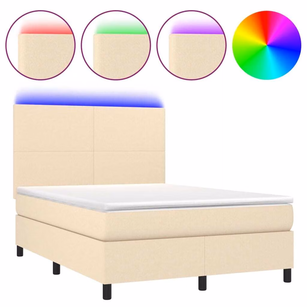 Letto a Molle con Materasso e LED Crema 140x200 cm in Tessuto