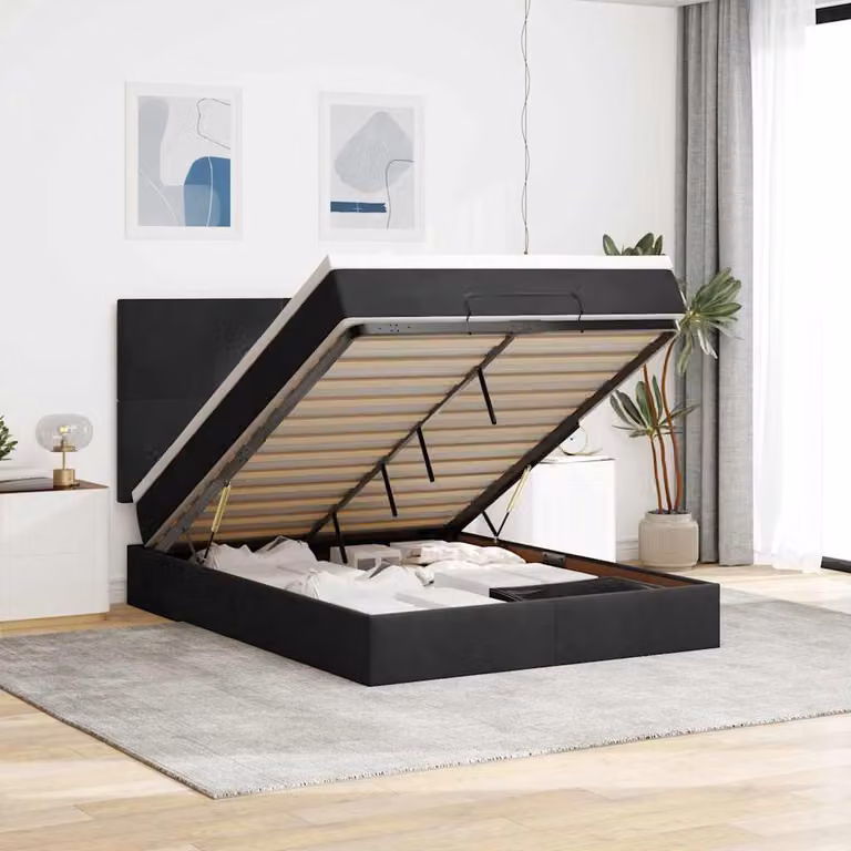 Letto con contenitore a sollevamento vidaXL in velluto nero con materasso L: 140 cm, P: 200 cm, H: 203 cm