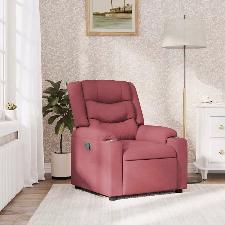 vidaXL Poltrona Reclinabile Relax in Tessuto Rosso con Braccioli e Sistema di Ritorno Automatico