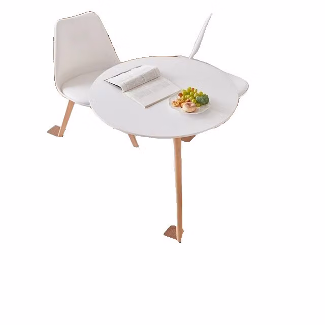 Set tavolo da pranzo, design rotondo, rivestimento in PU, set sala da pranzo bianco
