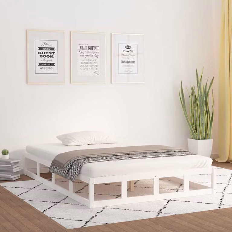 vidaXL Giroletto King in Legno di Pino Bianco con Doghe Fisse L/P/H: 205.5 x 150 x 155.5 cm
