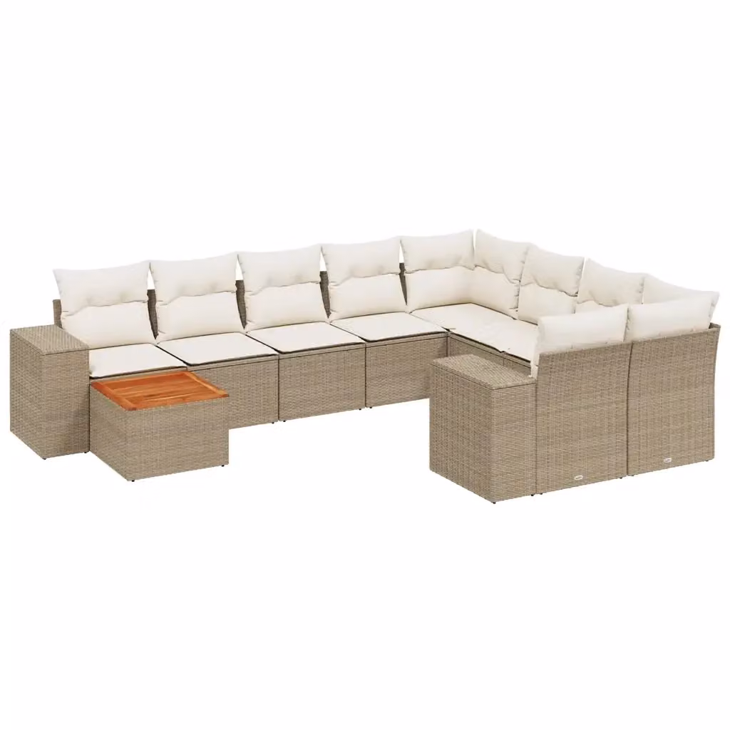Set Divano da Giardino a Forma di U vidaXL in Polyrattan con Cuscini Beige e Tavolino da Esterno – 2