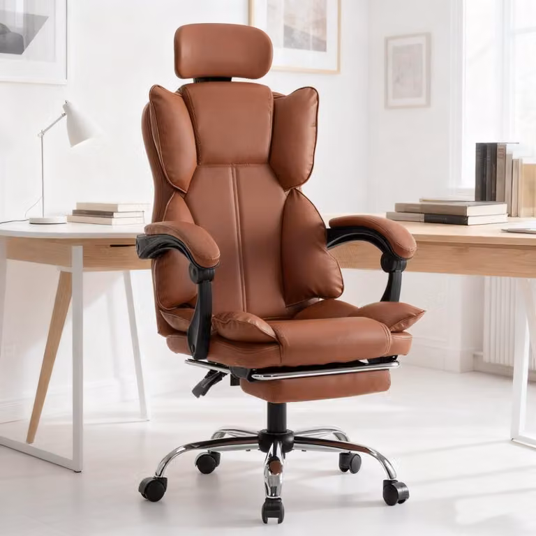 Sedia da ufficio – Sedia ergonomica con altezza regolabile e rivestimento in ecopelle, color marrone