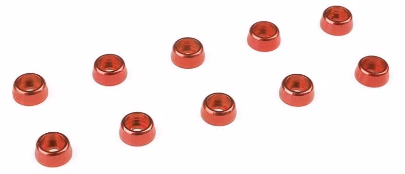 Rondella in alluminio G-Force per viti della testa del cilindro M2, diametro esterno (AD) 6 mm, colore rosso, confezione da 10 pezzi / GF-0406-015