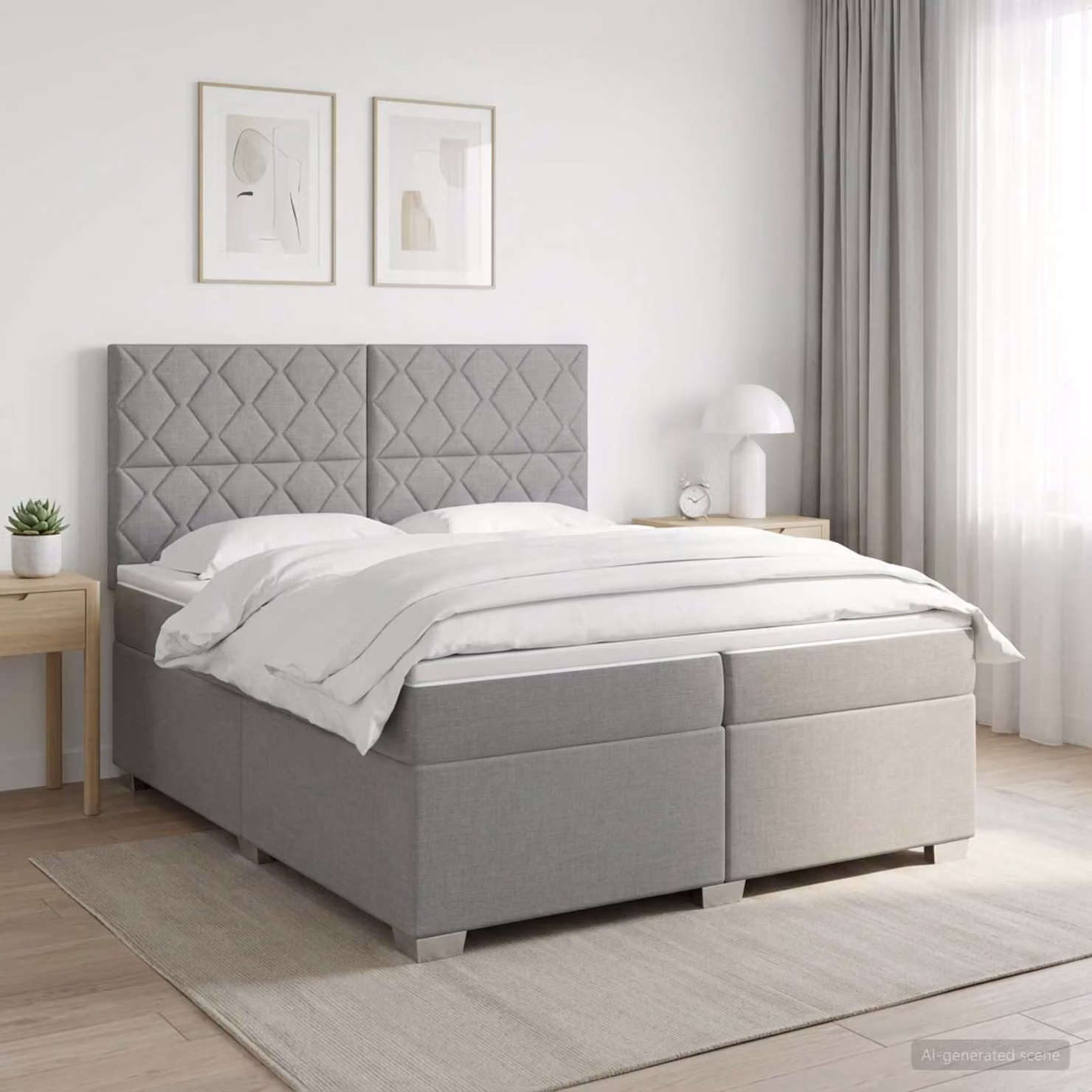 Letto box spring con materasso vidaXL Grigio Chiaro L: 200 cm, P: 200 cm, H: 128 cm