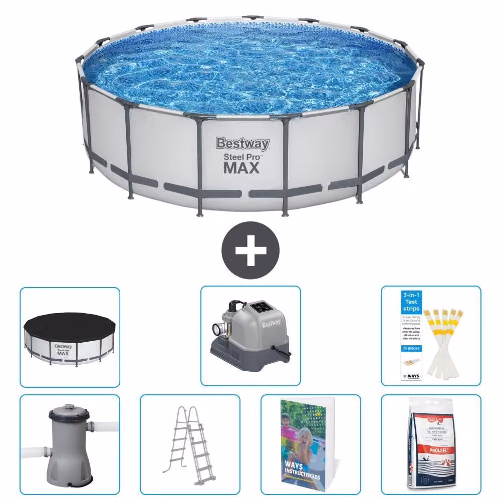 Bestway Steel Pro MAX, piscina in acciaio, forma rotonda, dimensioni 488x122 cm, composta da 6 parti, modello S649
