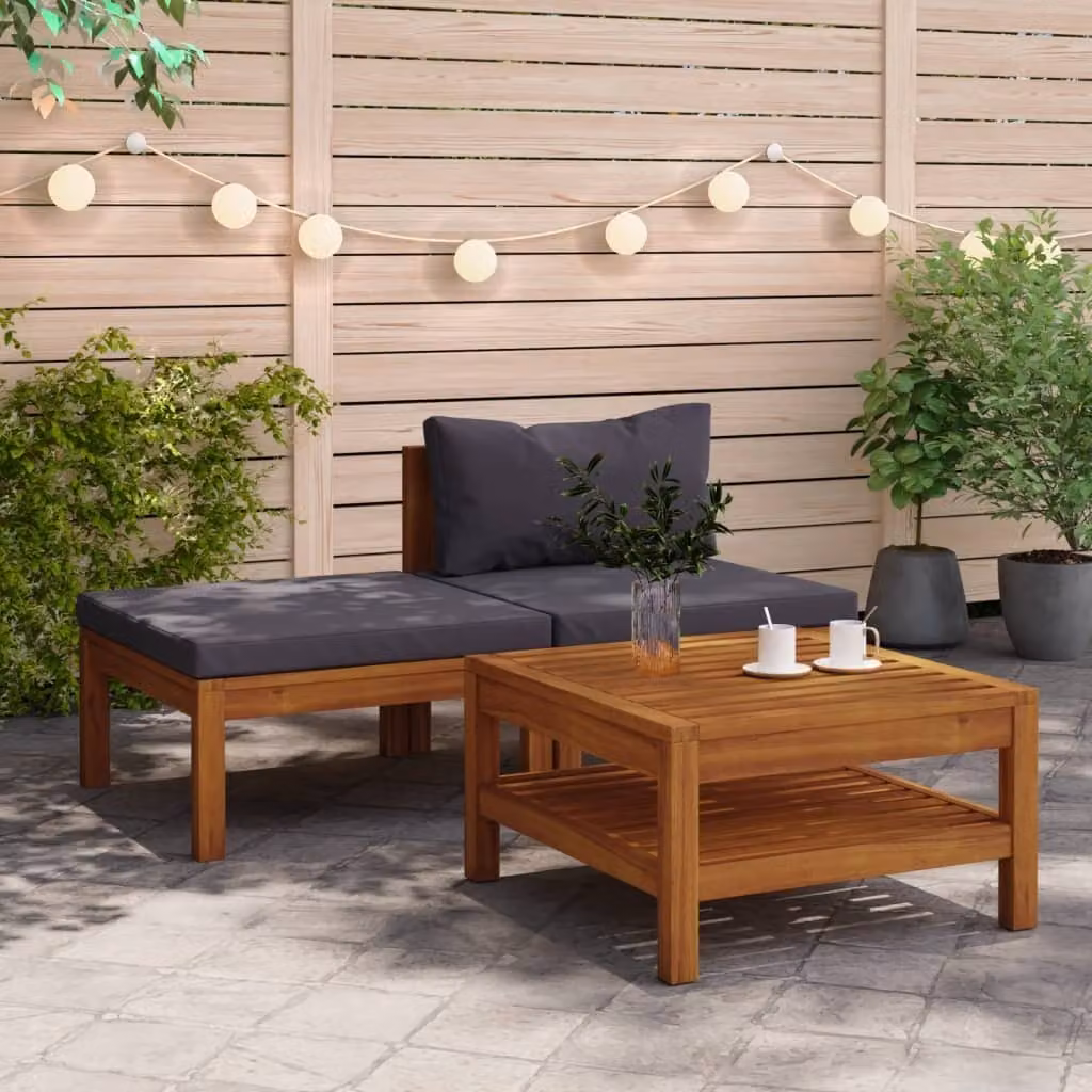 Maison Exclusive - Set da giardino a 3 pezzi con cuscini grigio scuro e struttura in legno di acacia