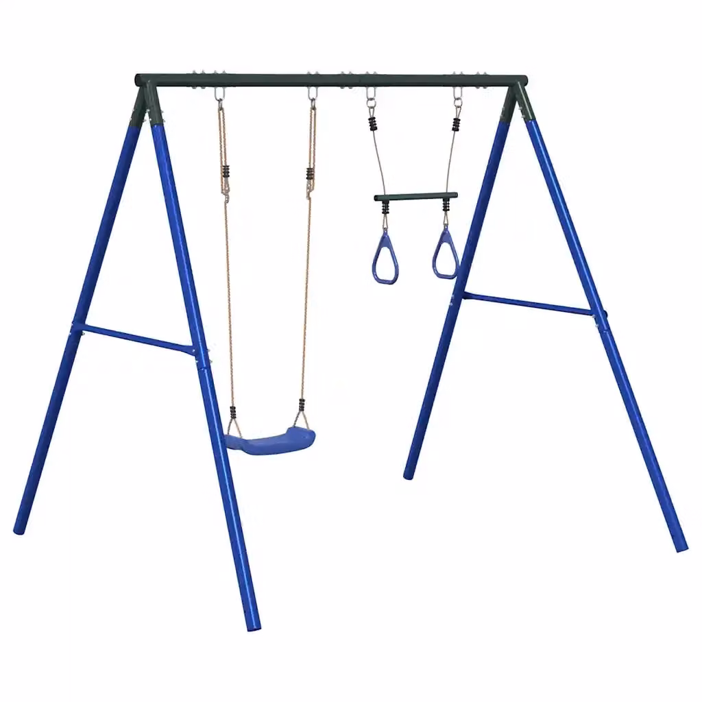 Set Gioco da Esterno con Altalena e Trapezio vidaXL in Metallo e Plastica, Blu e Verde, H 206 x L 185 x P 185 cm – 2