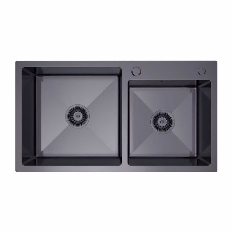 VBChome Lavello da cucina 78×45 cm in acciaio inossidabile color grafite – Lavello a doppia vasca, profondità 21 cm, mobile sottolavello minimo 80 cm