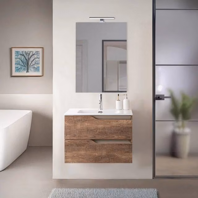 Mobile bagno sospeso Sumya moderno con lavabo, colore tabacco e tortora, L: 60 cm