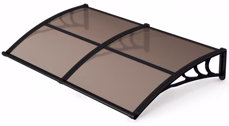 Tettoia per porta d'ingresso Ikodm con grondaia, 200 x 100 cm, policarbonato, nero/marrone