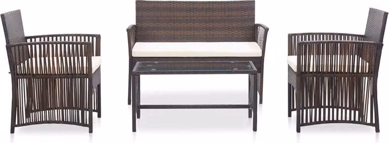 Set Divani da Giardino 4 pz con Cuscino in Polyrattan Marrone