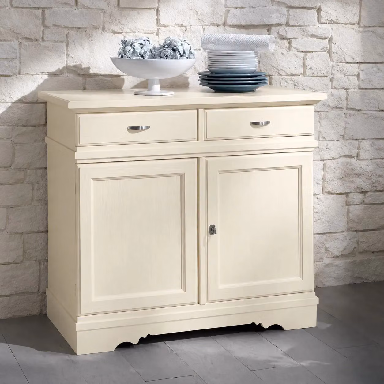 Madia credenza moderna in legno massello di abete bianco opaco Mobili 2G L/P/H: 105 x 52 x 94 cm – 1