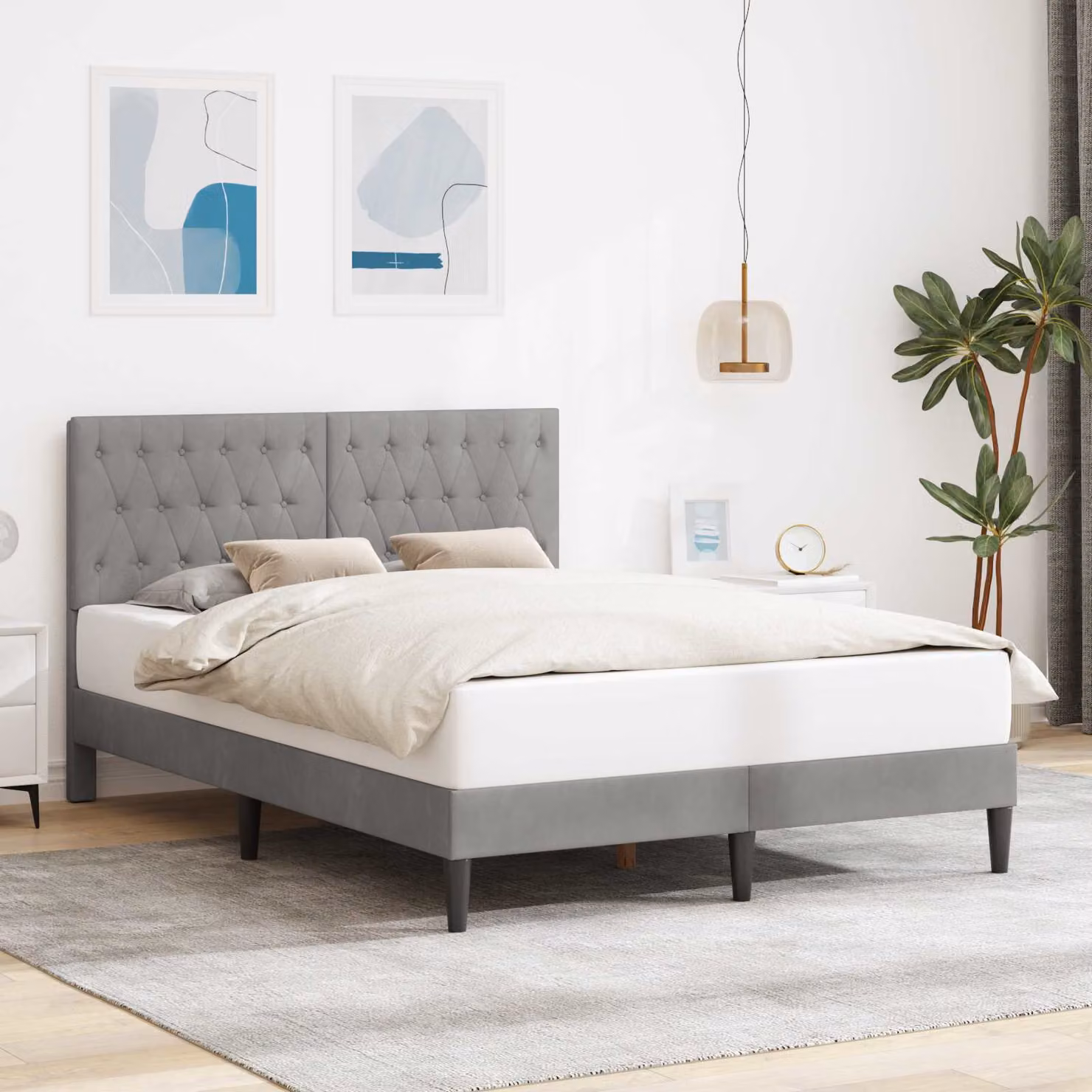 Struttura del letto moderna vidaXL in velluto grigio con doghe in legno L: 140 cm, P: 190 cm, H: 96 cm