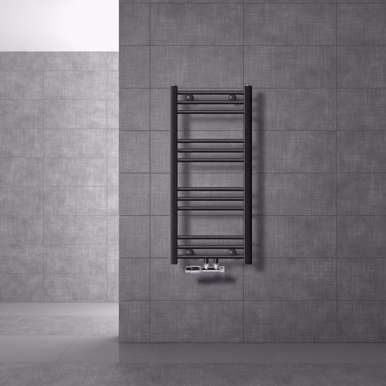 LuxeBath radiatore bagno attacco centrale 400 x 800 mm antracite diritto con termostato e set di collegamento Radiatore angolare a parete, senza elemento riscaldante