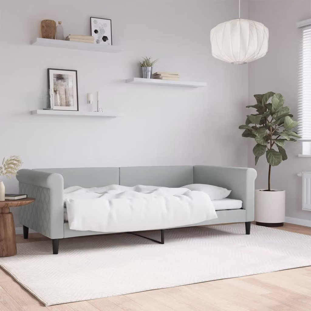 Letto da giorno moderno vidaXL in velluto grigio, L/P/H: 90 x 190 cm