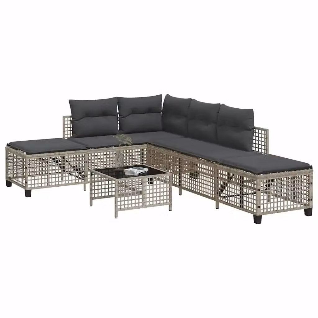 Set Salotto da Giardino ad Angolo in Polyrattan Grigio Antracite con Divano a 3 Posti, Elemento Angolare e Tavolino da Caffè con Cuscini in Tessuto Resistente ai Raggi UV – 2