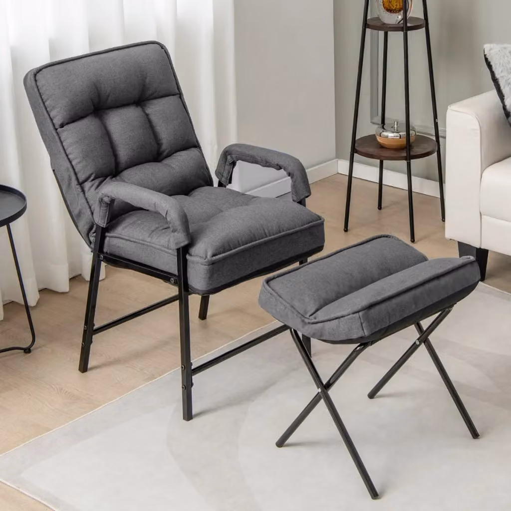 Poltrona relax reclinabile con poggiapiedi Design Mania in tessuto grigio e telaio in metallo – 2