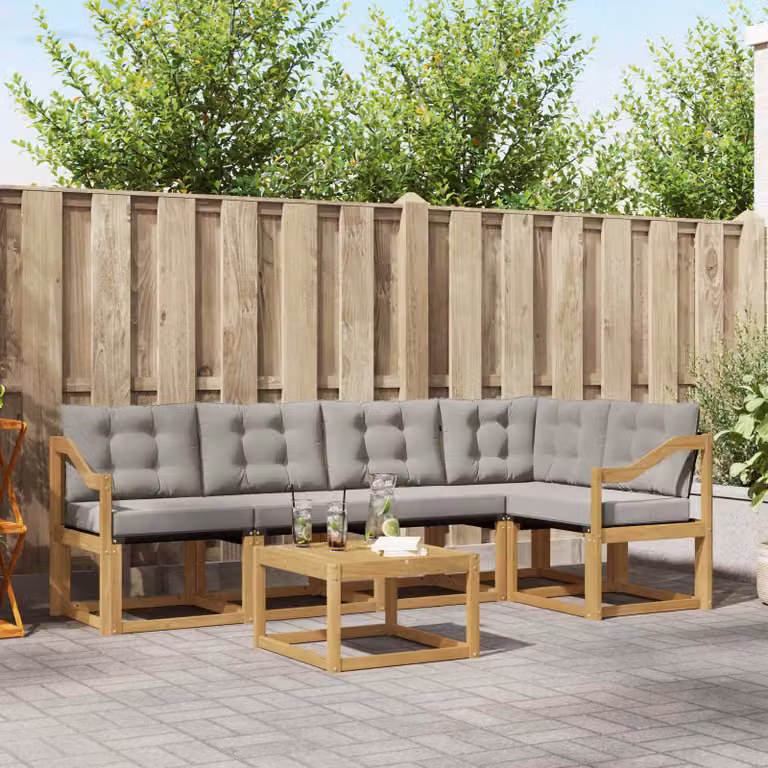 vidaXL Set di divani da esterno 6 pz in legno di acacia e textilene, Bianco e Grigio Chiaro