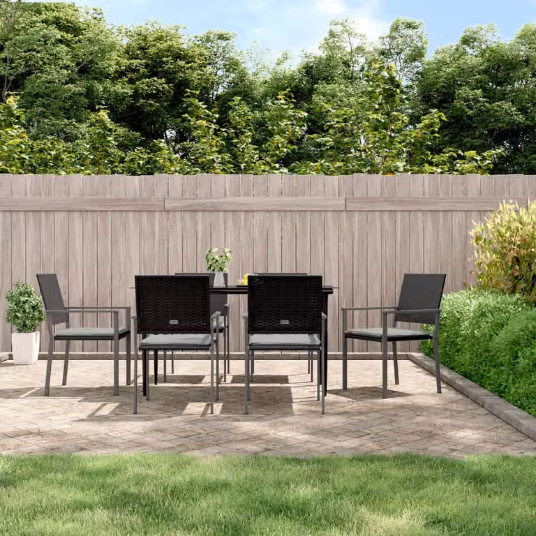 Set di 6 sedie da giardino vidaXL in polyrattan con cuscini, colore nero e grigio, L/P/H: 54 x 62,5 x 89 cm