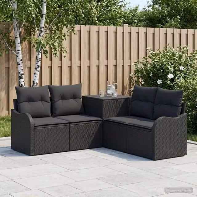 Set di divani 5 pz Nero Rattan sintetico e Acciaio 3447748