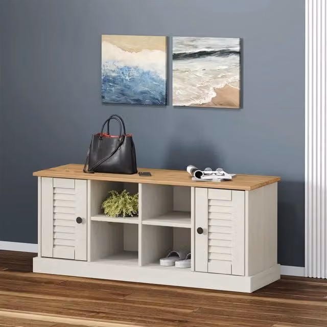Panca Scarpiera e Sgabello VIGO Design Mania in Legno di Pino Massello Cerato Bianca L: 106 cm, P: 35 cm, H: 45 cm – 1