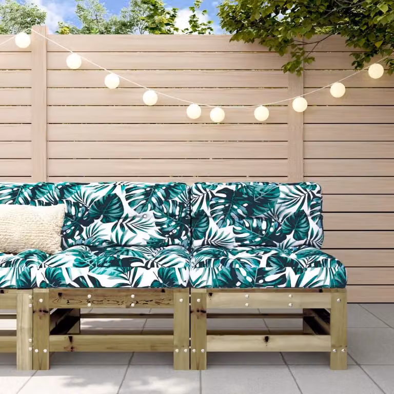 Set di 2 divani centrali da giardino vidaXL in legno di pino impregnato stile rustico con decorazioni floreali, colore marrone e verde