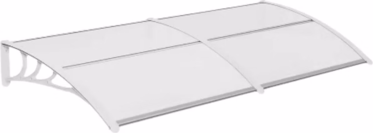 Tettoia per porta 190cm - Tettoia per finestre e balconi - Curva - Protezione solare trasparente - Resistente alle intemperie - Bianco
