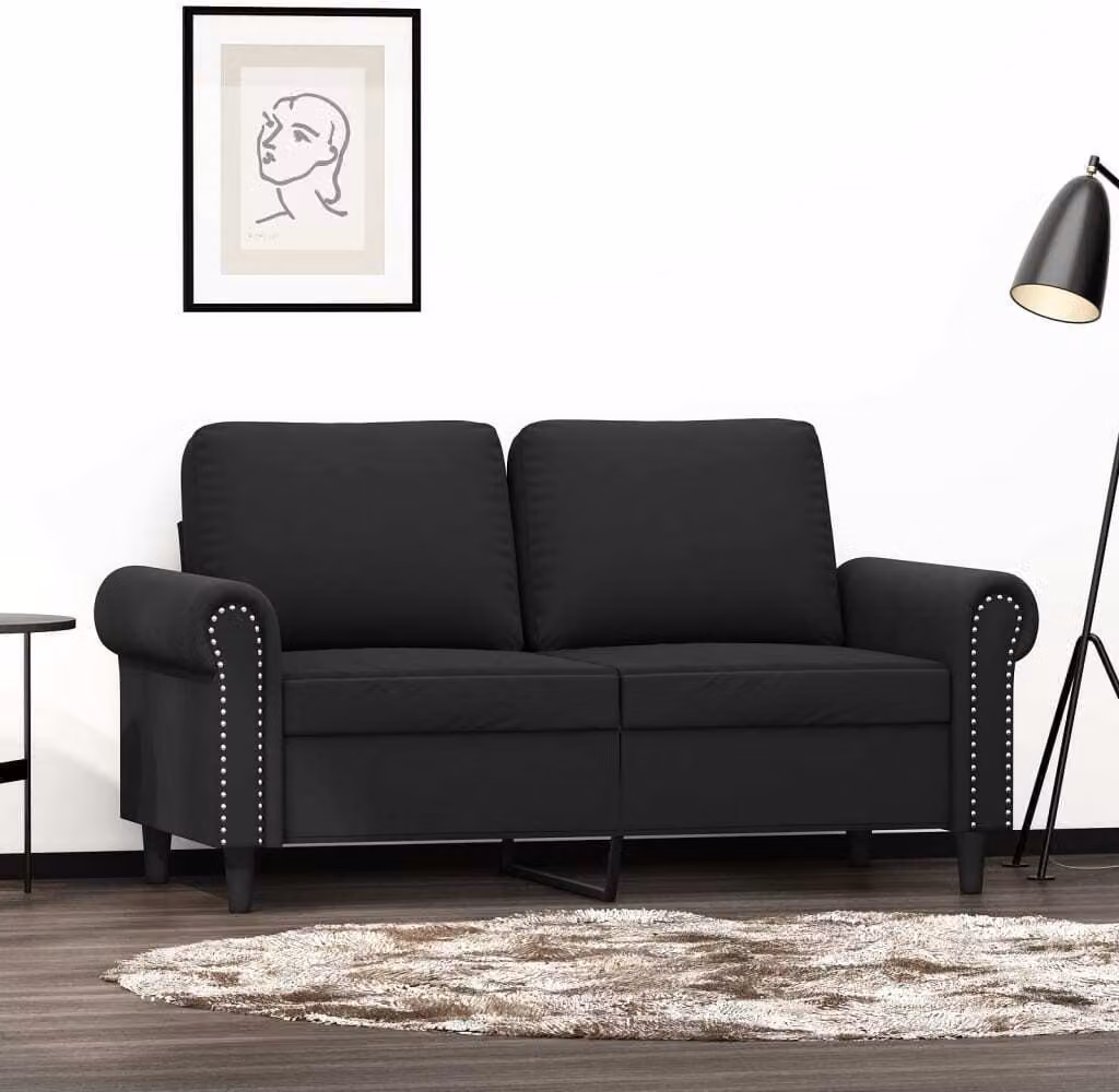 Divano esclusivo, due posti, nero, 120 cm, in velluto