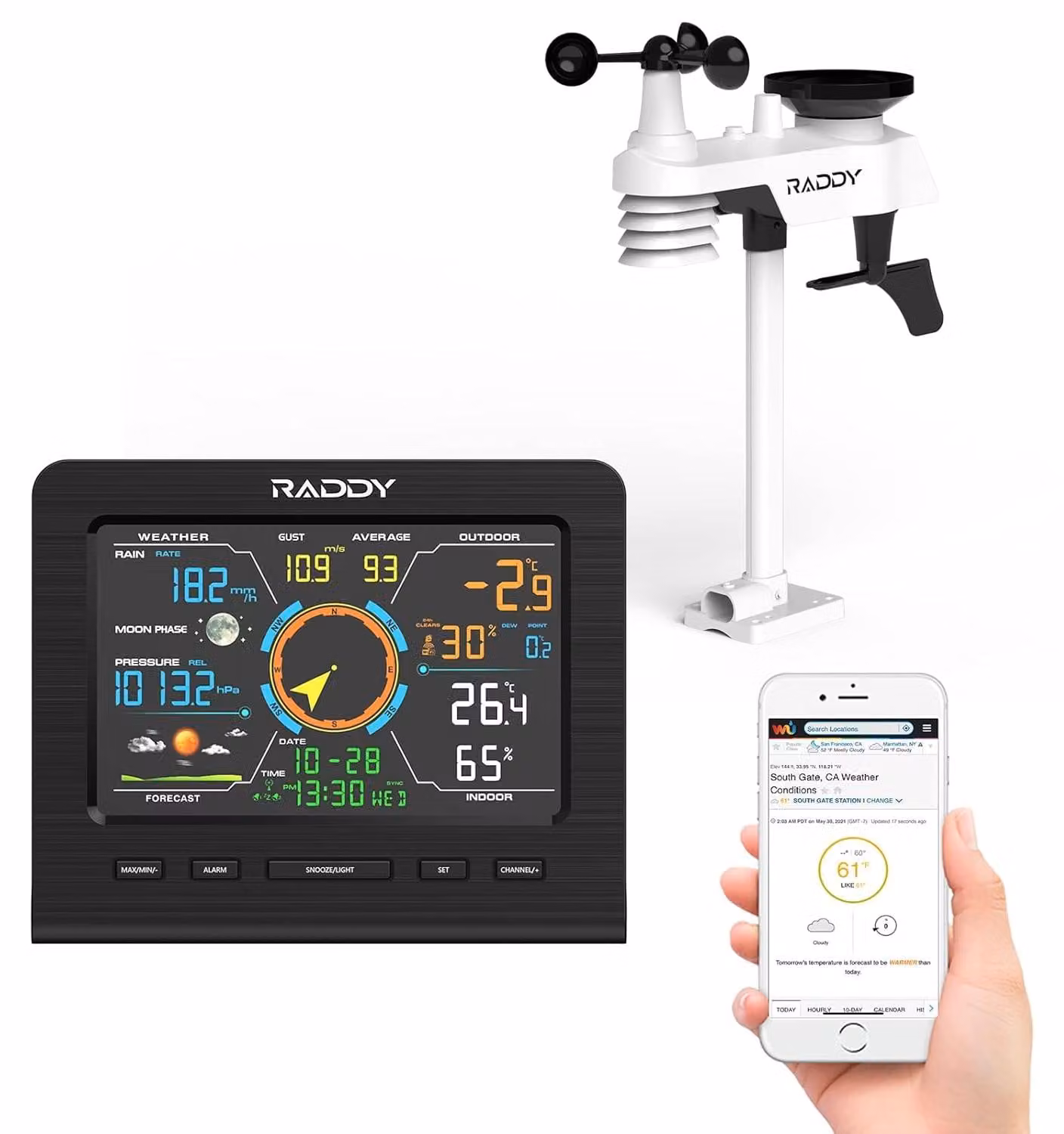 WF-100C Lite: Stazione meteorologica wireless 13-in-1 per interni ed esterni, con sensori di temperatura, pressione atmosferica, umidità, anemometro, pluviometro, previsioni del tempo e altro