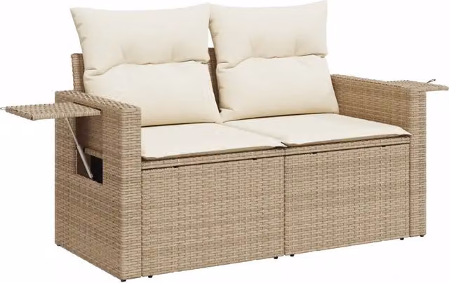Set Divano da Giardino a L vidaXL in Polyrattan con Cuscini Beige e Tavolino da Esterno 6 Pezzi